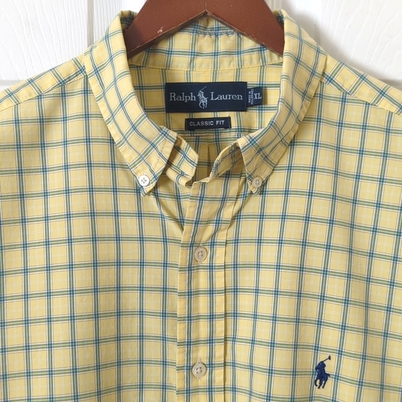 Ralph Lauren 90's Vintage Preppy Plaid Long Sleeve Button Down Shirt Yellow XL - Picture 2 of 12